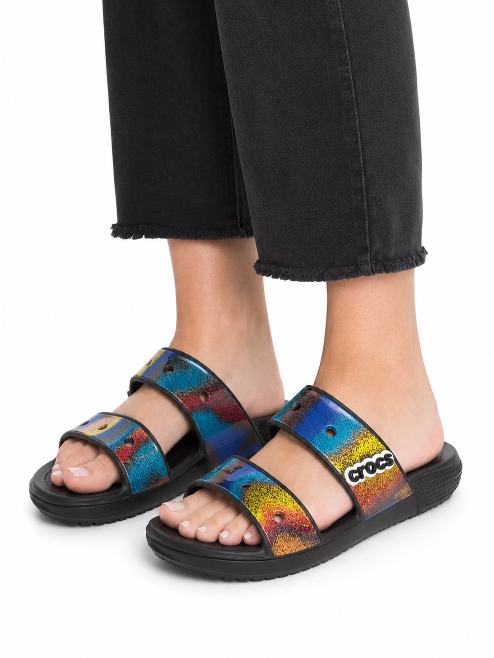 Size 9 Crocs Women’s Classic Iridescent Glitter Sandal 2.0 Double Strap Slides
